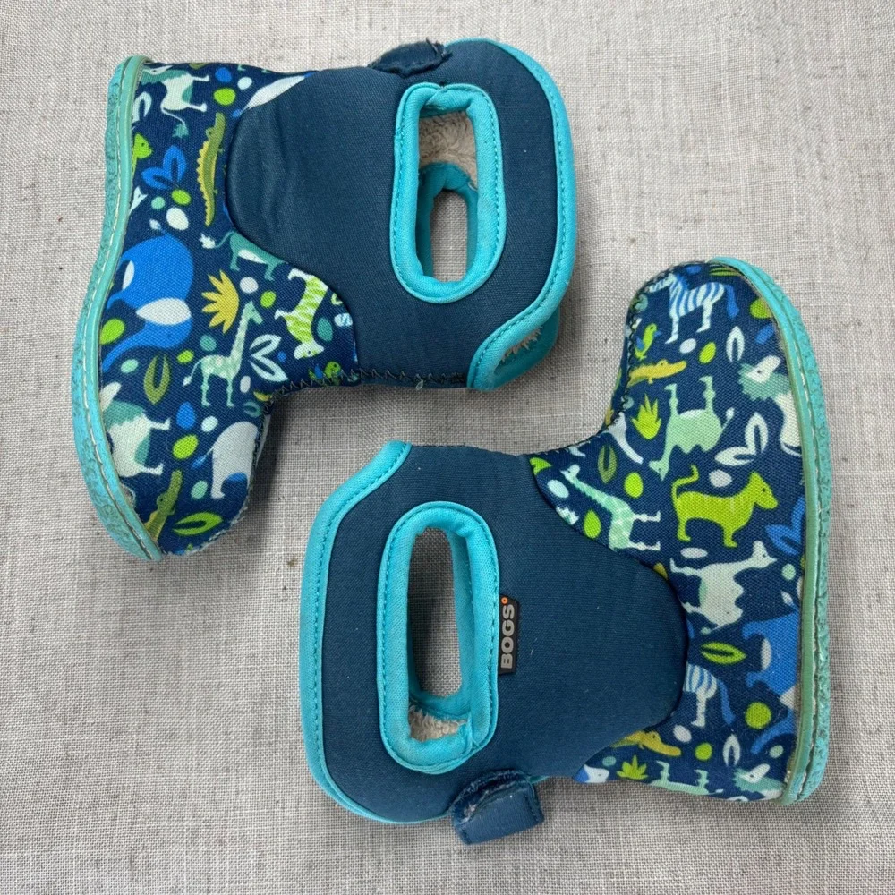 Bogs Baby Boots Safari Animal Print Blue Green Insulated Waterproof Boots Size 5